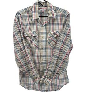 Levi's Plaid Button Up Shirt M Rockabilly Western Rodeo Vtg Sheer‎ USA Made
